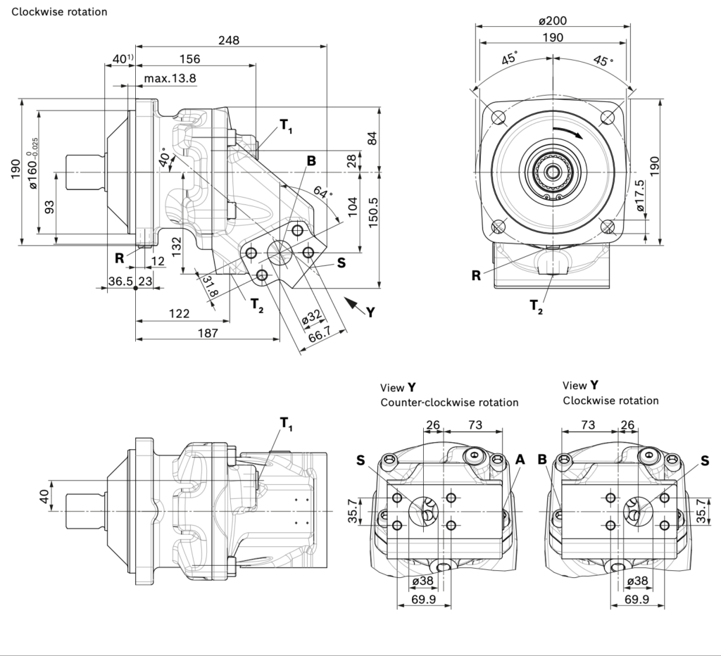 A2FO125:61L-VAB05 Axial Piston Hydraulic Pump Dimensions